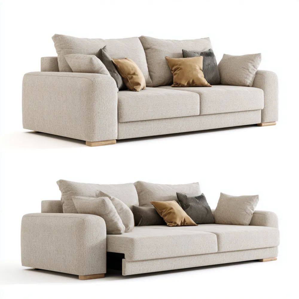 Divano letto a due posti 200x100x90 cm – Tessuto Beige – Design moderno
