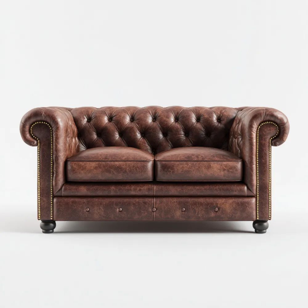 Divano a due posti 150x85x75 cm - Pelle Marrone - Design Classico
