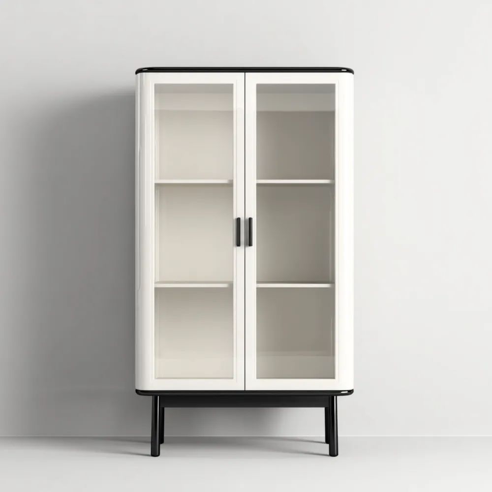 Vetrina in Legno 120x40x180 cm - Bianco/Nero - Design Moderno