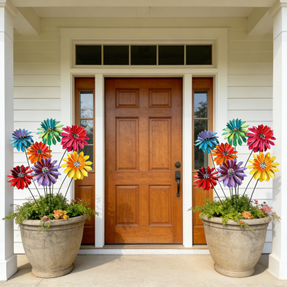 Handcrafted Metal Zinnia Flower Garden Stake