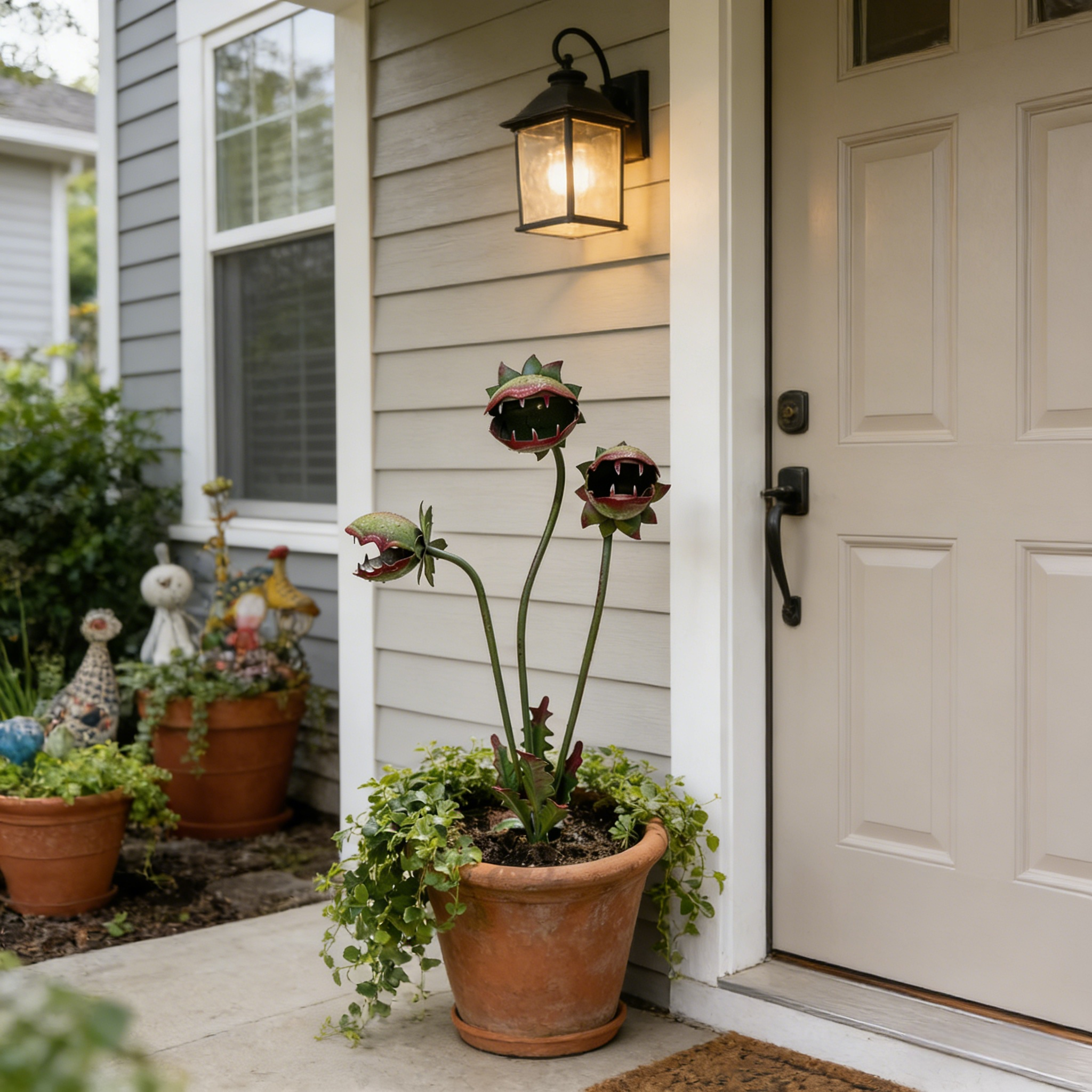 Whimsical Metal Carnivorous Plant Garden Stake