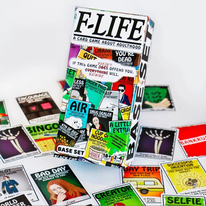 F-Life: A Game About Adulthood – Darkly Humorous Party Card Game for Adults, Life Simulation, Wealth Building, Retirement & Graveyard Revenge
