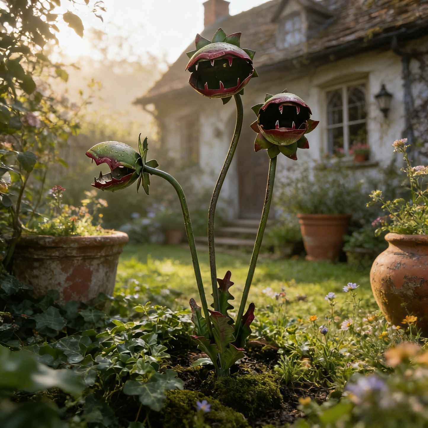 Whimsical Metal Carnivorous Plant Garden Stake