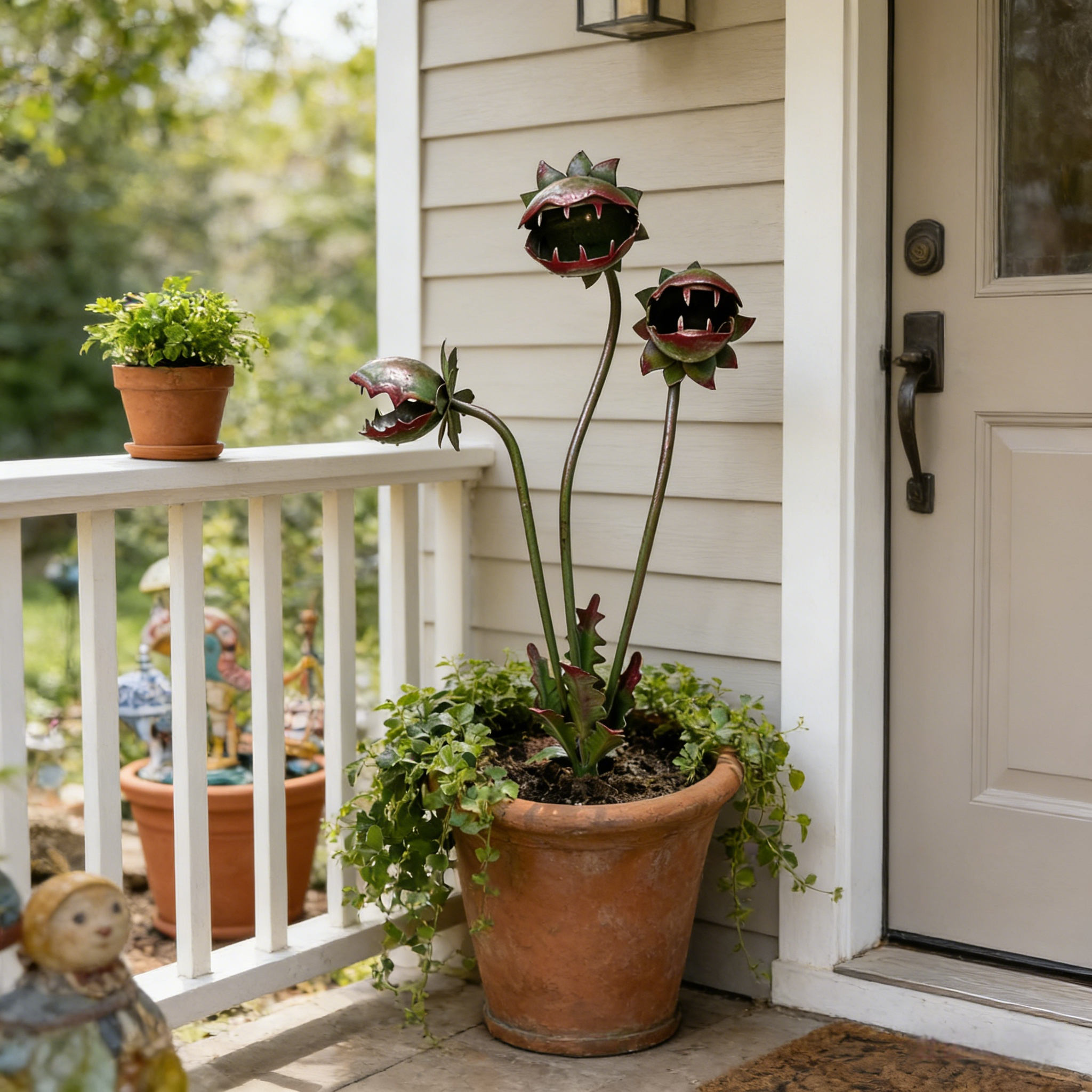 Whimsical Metal Carnivorous Plant Garden Stake