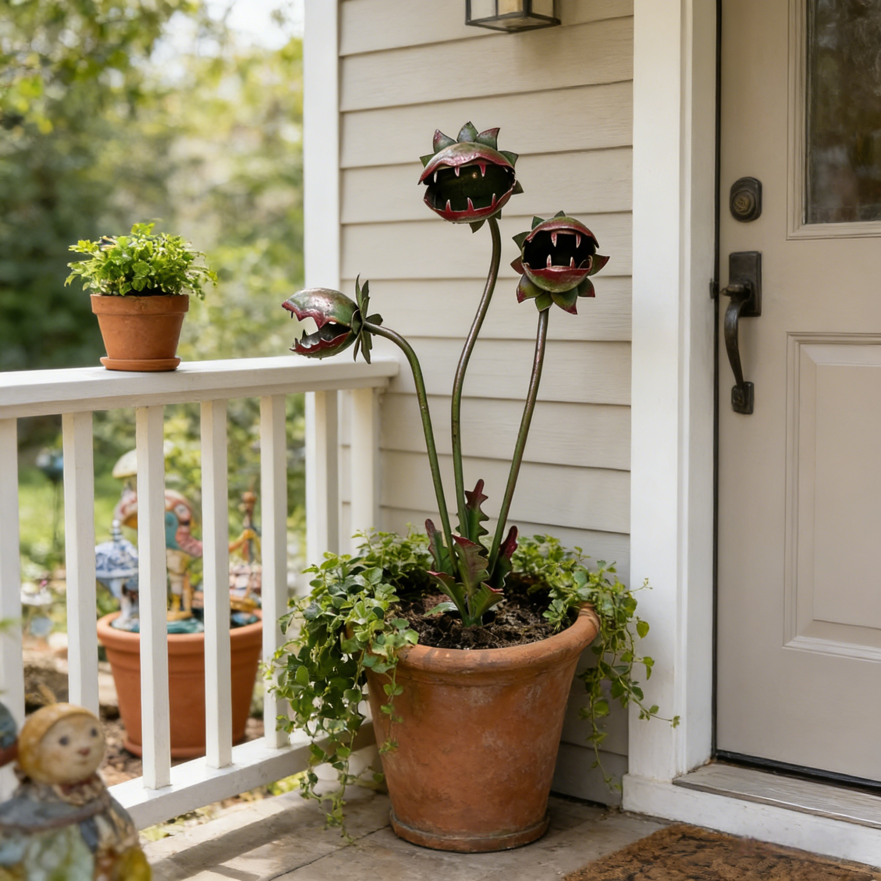 Whimsical Metal Carnivorous Plant Garden Stake