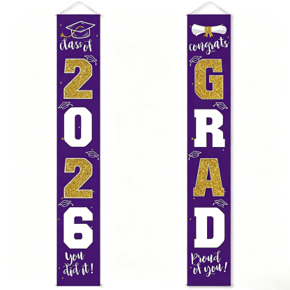 🔥LAST DAY 50% OFF -- 🎓Class of 2026 Graduation Banner | Congrats Grad Front Door Porch Decor for Graduation Party (✨Set of 2)
