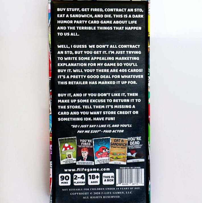 F-Life: A Game About Adulthood – Darkly Humorous Party Card Game for Adults, Life Simulation, Wealth Building, Retirement & Graveyard Revenge