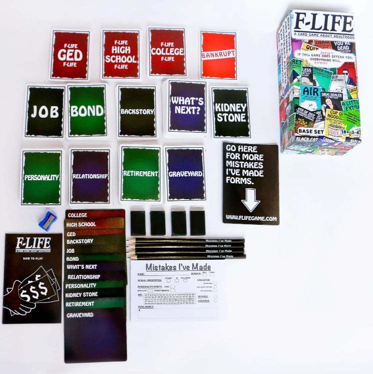 F-Life: A Game About Adulthood – Darkly Humorous Party Card Game for Adults, Life Simulation, Wealth Building, Retirement & Graveyard Revenge