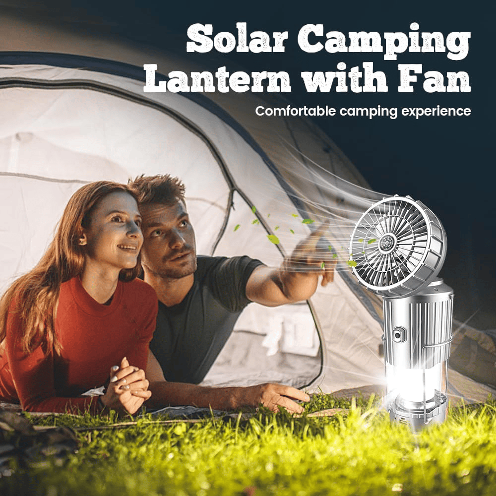 3-in-1 solar lantern: fan, light & power bank for outdoor adventures