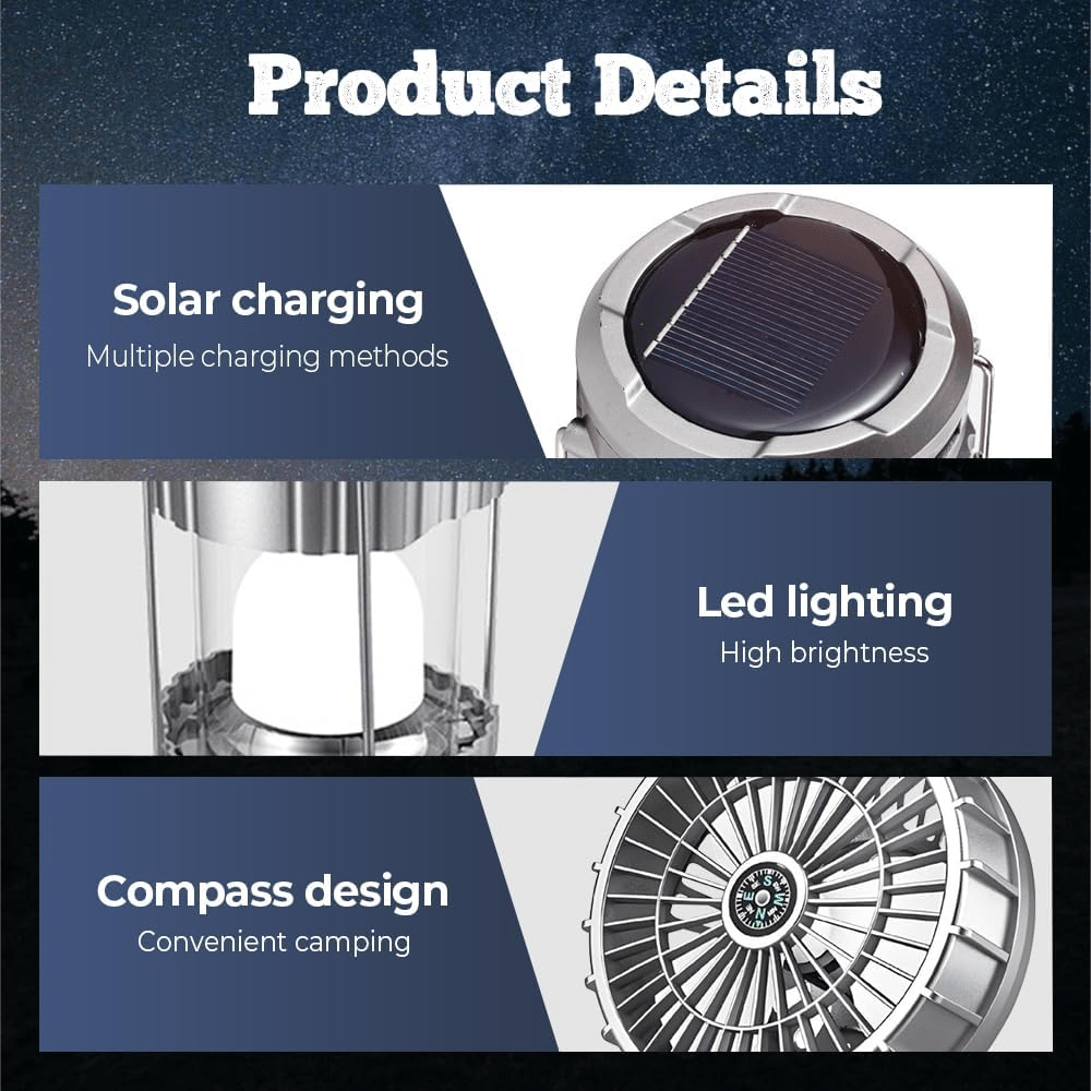 3-in-1 solar lantern: fan, light & power bank for outdoor adventures