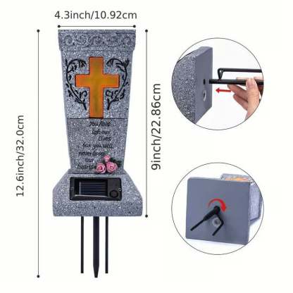 ✝️Solar Cemetery Grave Vase | LED Night Light | Weather-Resistant Resin | Removable Drain Plug | Metal Ground Spike