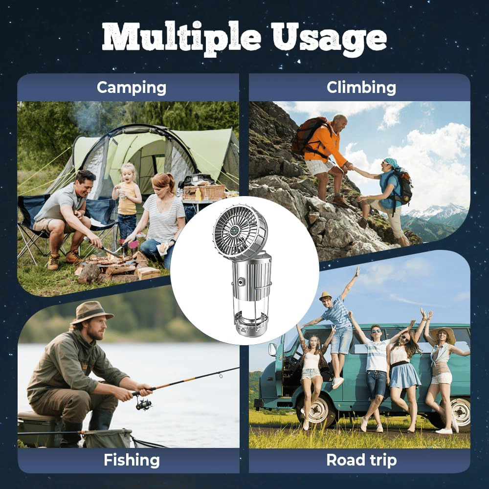 3-in-1 solar lantern: fan, light & power bank for outdoor adventures