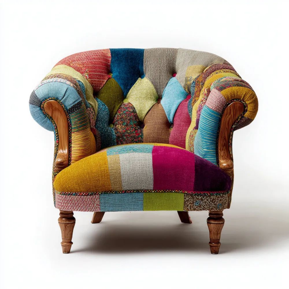 Loungesessel 80x85x70 cm Patchwork Stoffbezug – Mehrfarbig – Vintage