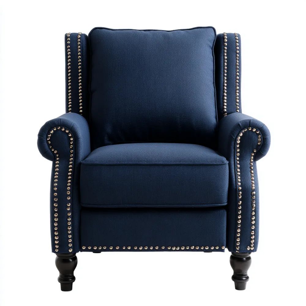 Sessel mit Nieten-Detail Stoffpolsterung Dunkelblau 85x90x100 cm – Klassisches Design