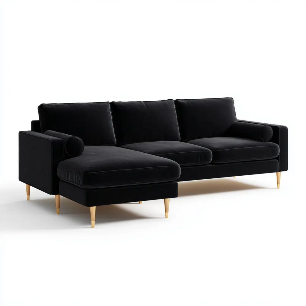 Ecksofa Samt 300x150x85 cm - Schwarz - Modernes Design
