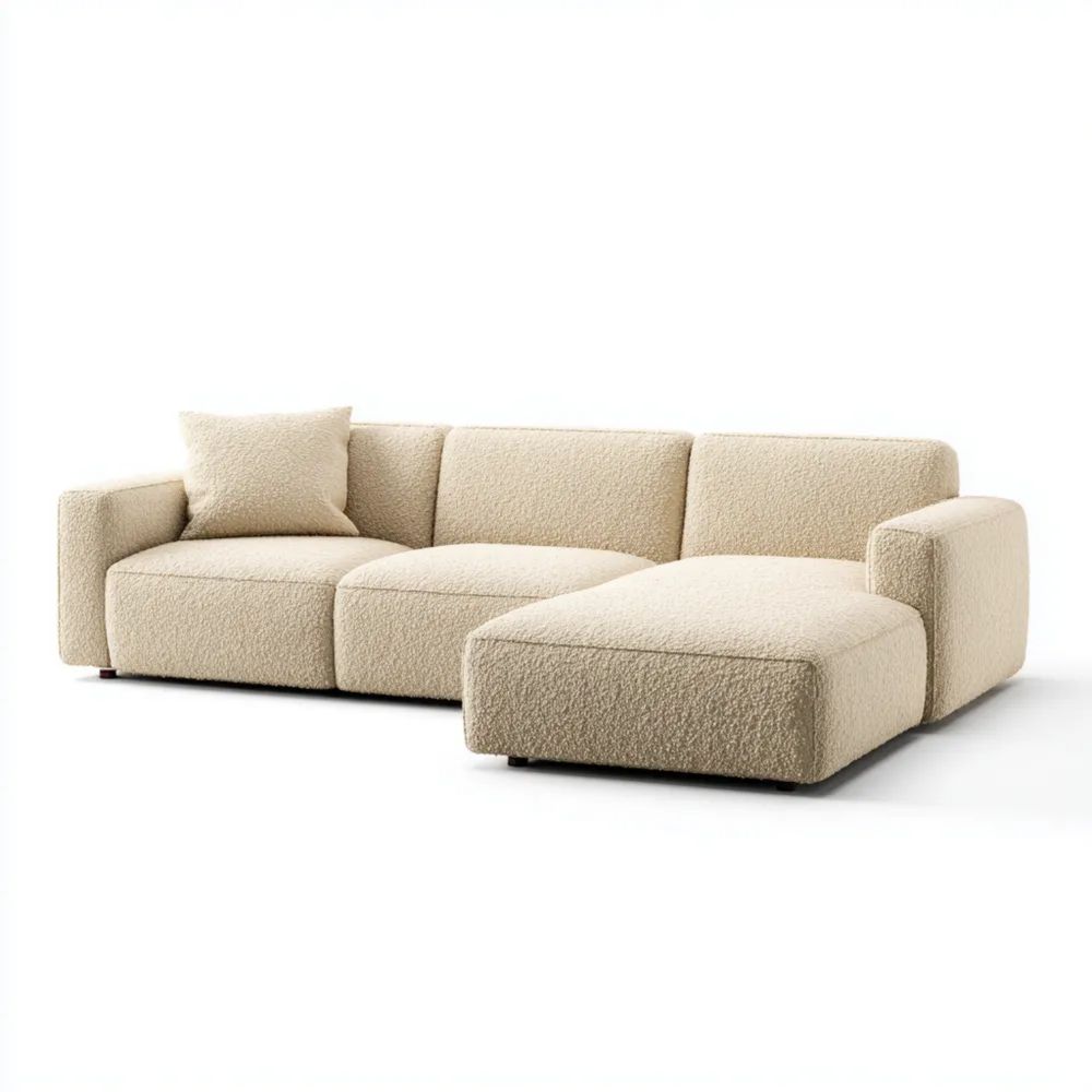Ecksofa Bouclé-Stoff 280x160x85 cm – Beige – Moderner Stil