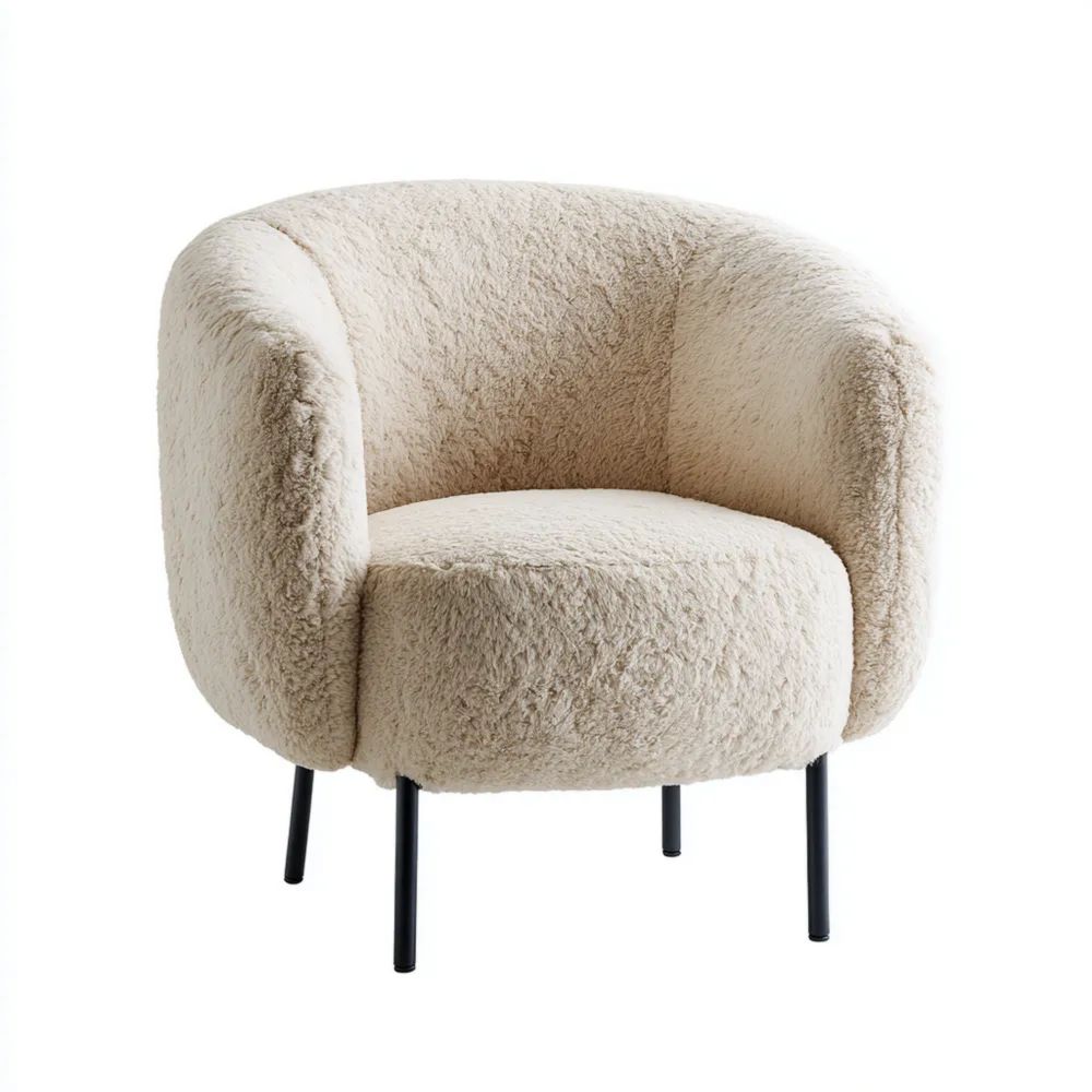 Sessel 80x75x85 cm – Flauschiger Bezug – Modernes Design – Creme