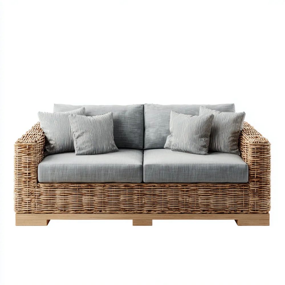 2-Sitzer-Gartensofa 160x85x75 cm Rattan-Konstruktion Graue Kissen - Modernes Design