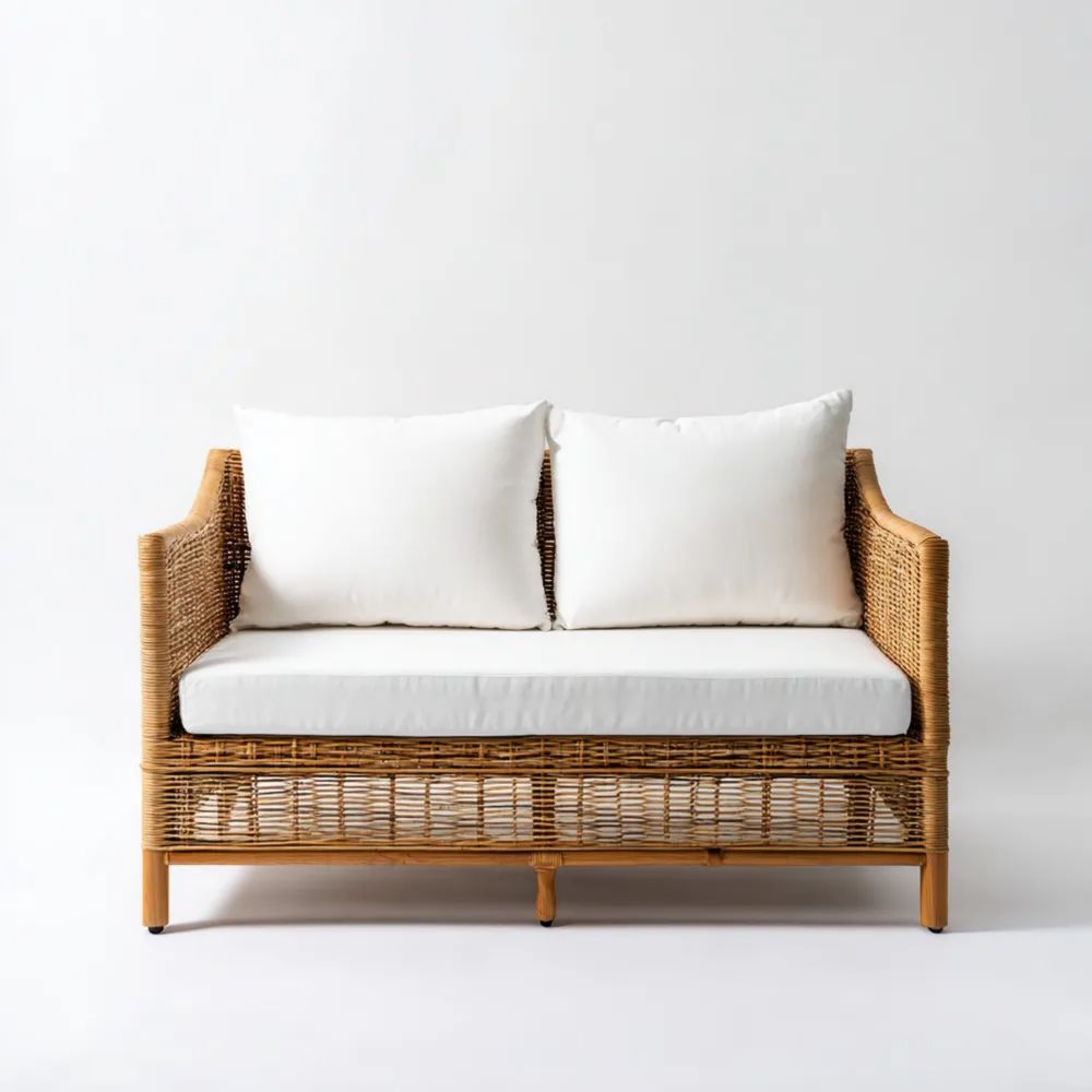 2-Sitzer-Gartensofa Rattan 120x80x75 cm - Naturweiß