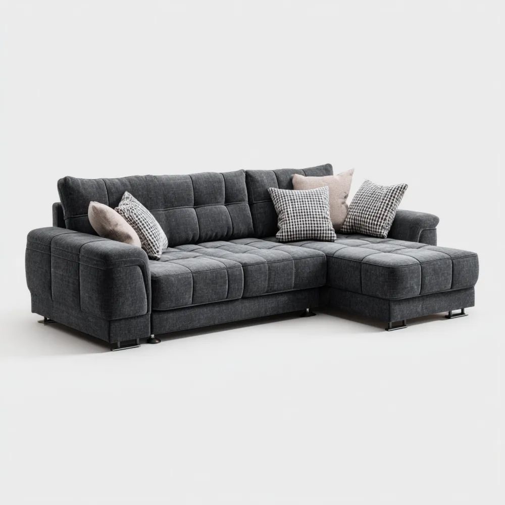 Ecksofa Stoff 250x160x85 cm – Dunkelgrau – Modernes Design