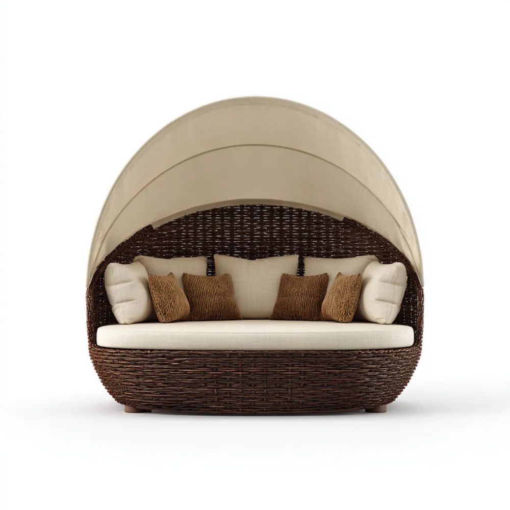 2-Sitzer-Gartensofa Rattan 150x150x140 cm – Braun/Beige – Verstellbares Dach