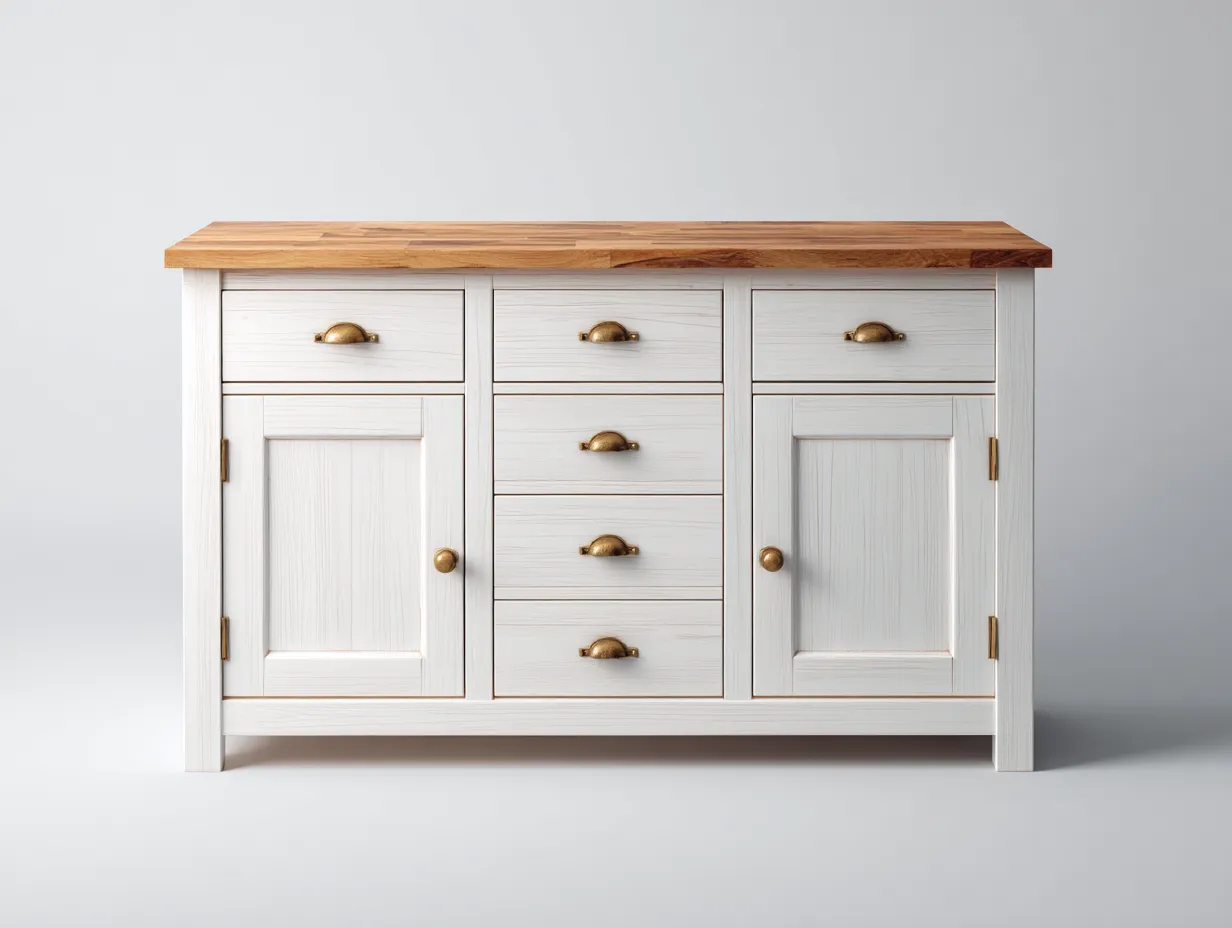 Kommode mit Schubladen - Holz-MDF - 118x38x82 cm - Weiß-Natur - Landhaus Stil-Nookmyloft