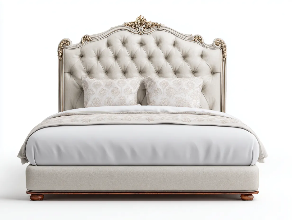 Doppelbett - Stoff-Holz - 218x196x126 cm - Beige - Klassischer Polsterstil-Nookmyloft