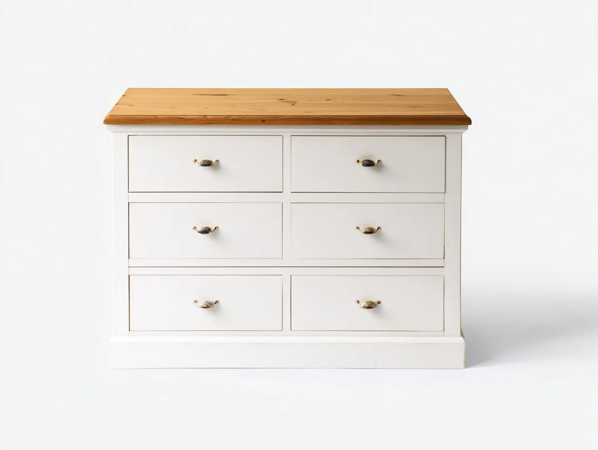 Kommode mit Schubladen - Holz-MDF - 105x45x90 cm - Weiß-Natur - Landhaus Stil-Nookmyloft