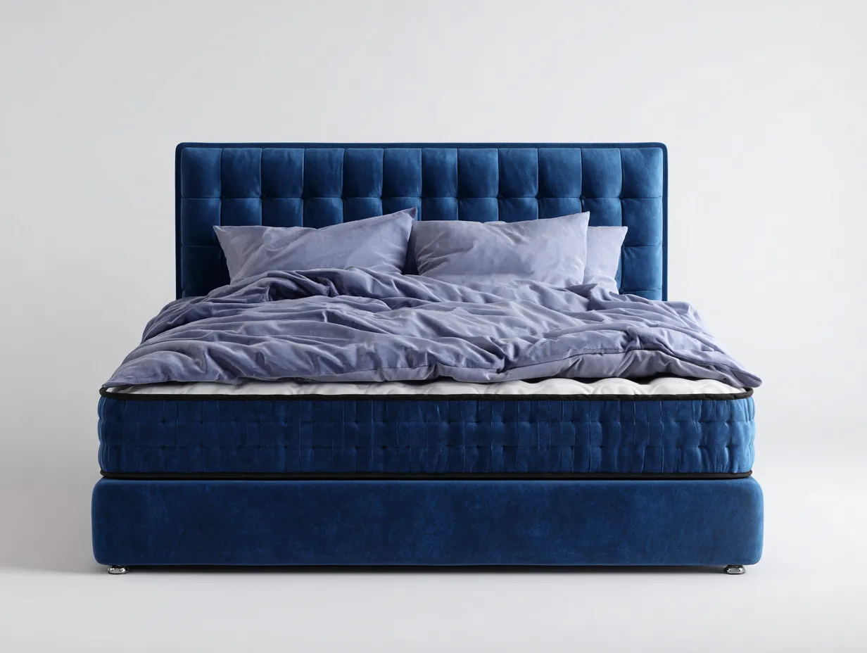 Doppelbett - Stoff-Holz - 216x192x118 cm - Blau - Moderner Polsterstil-Nookmyloft