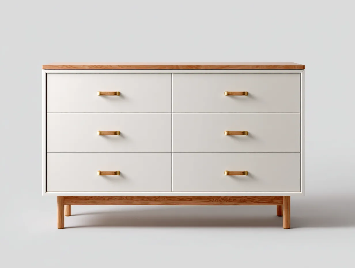 Kommode mit Schubladen - Holz-MDF - 150x42x80 cm - Weiß-Natur - Moderner Stil-Nookmyloft