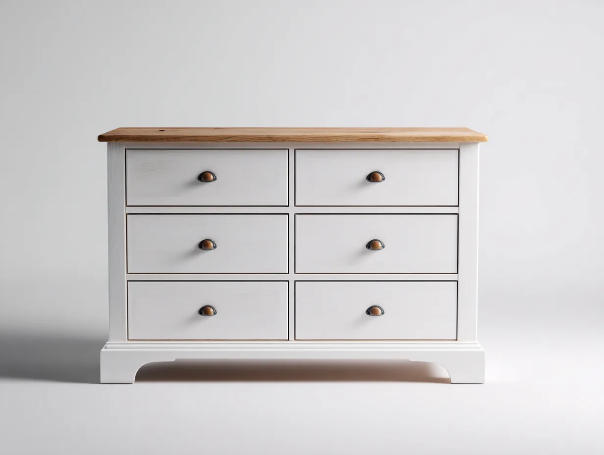 Kommode mit Schubladen - Holz-MDF - 110x45x85 cm - Weiß-Natur - Landhaus Stil-Nookmyloft