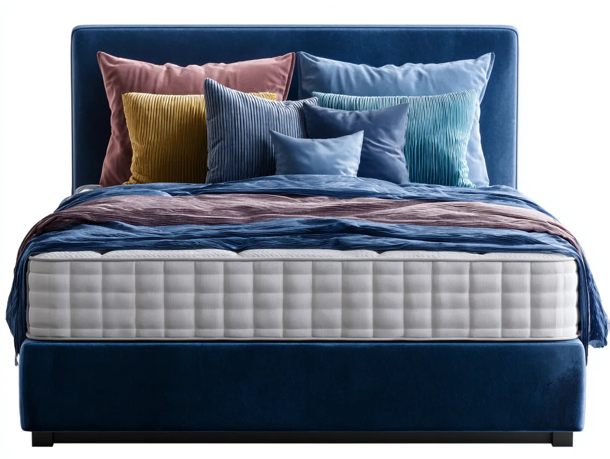 Doppelbett - Stoff-Holz - 214x190x112 cm - Blau - Modernes Design-Nookmyloft