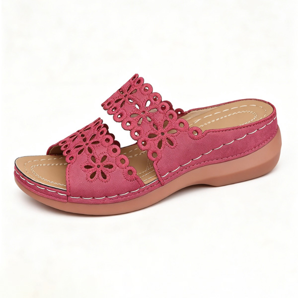 Hollow Embroidery Platform Slides with Built-In Arch Support & Slip On Convenience