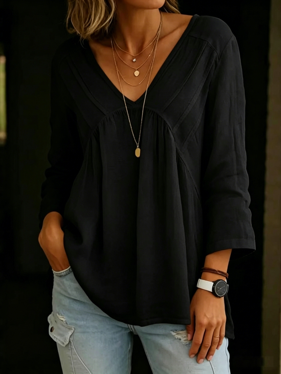 New Arrivals🔥Women's Long-sleeve V-neck Pleated Top