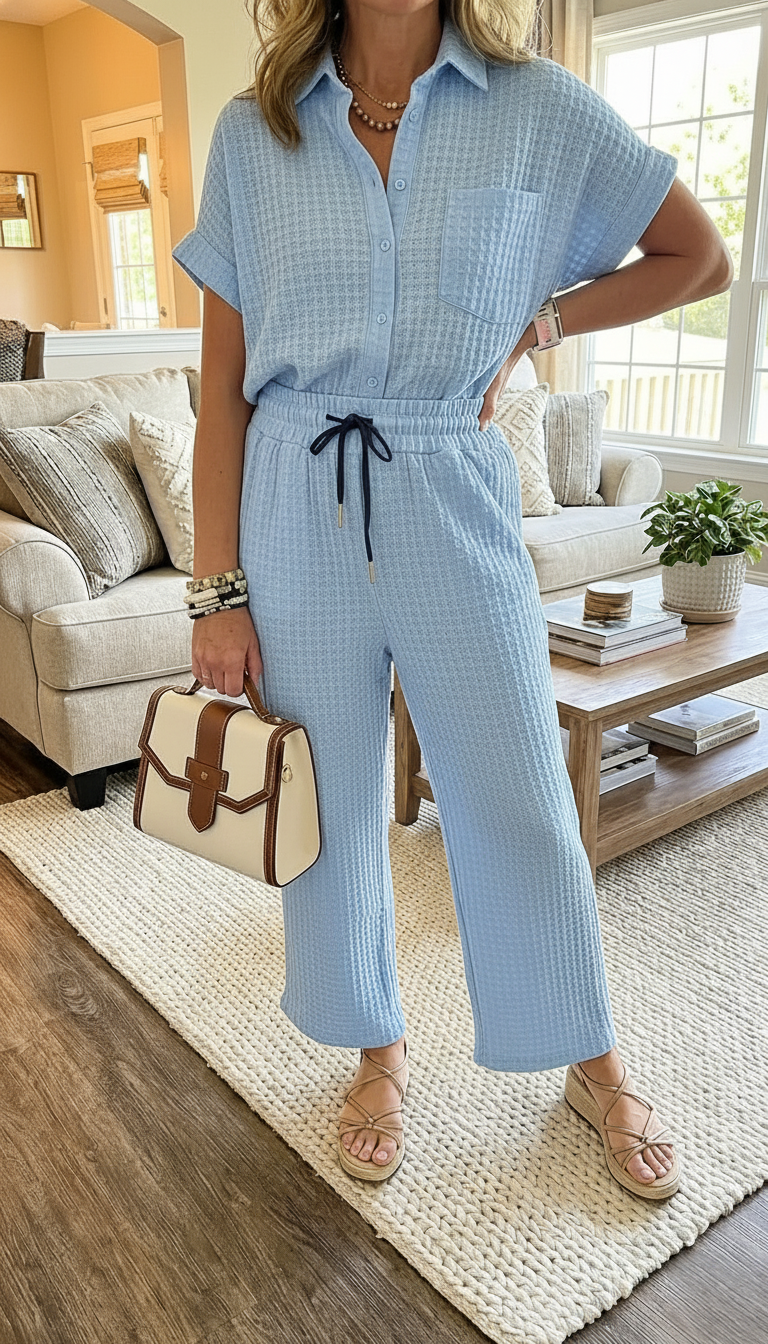 New Arrivals🔥Women's Waffle Textured Relaxed Fit Two-Piece Set