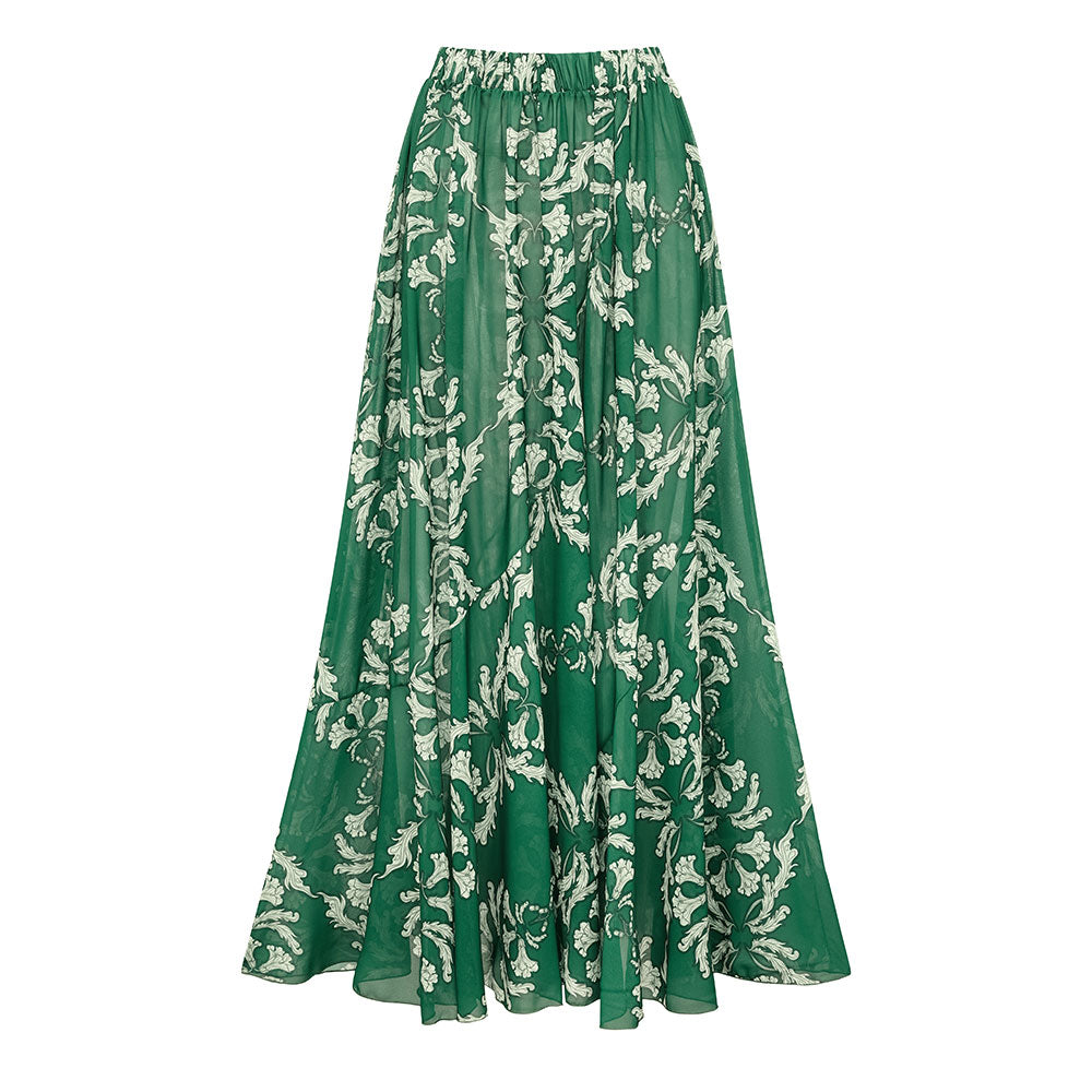 📢 Limited-time 70% off 🔥Green V Neck Lace Up Printed One Piece Swimsuit and Skirt