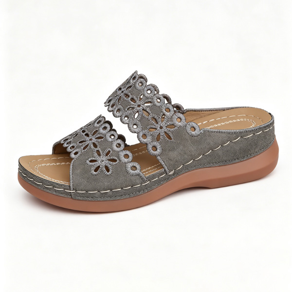 Hollow Embroidery Platform Slides with Built-In Arch Support & Slip On Convenience