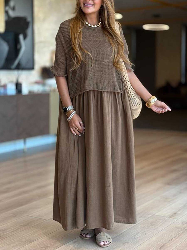 🌲🔥 Round Neck Knitted Cardigan Vest Dress Two Piece Set