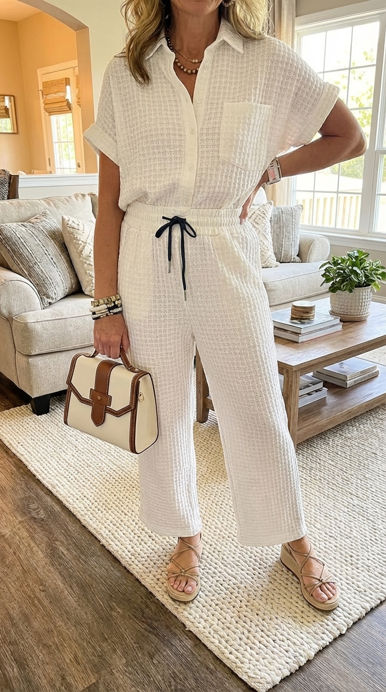 New Arrivals🔥Women's Waffle Textured Relaxed Fit Two-Piece Set
