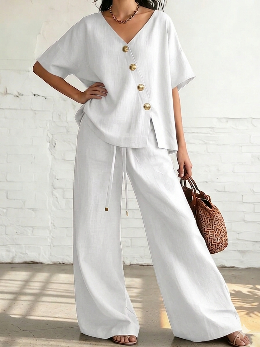 New Arrivals🔥 Cozy & Elegant Metal Buttons Cotton-linen Two-piece Set