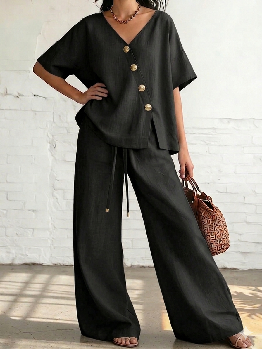 New Arrivals🔥 Cozy & Elegant Metal Buttons Cotton-linen Two-piece Set