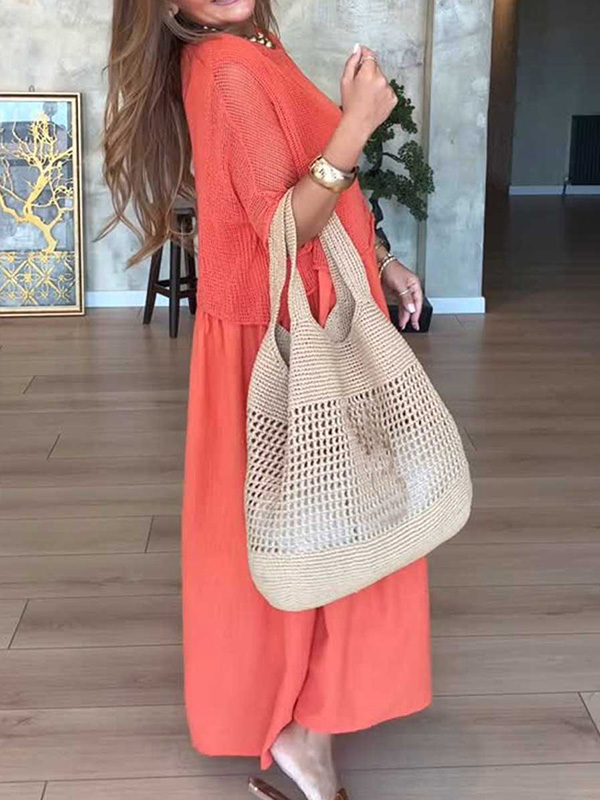 🌲🔥 Round Neck Knitted Cardigan Vest Dress Two Piece Set