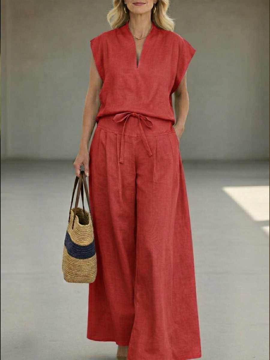 💝💝Women's Cozy And Casual Linen And Cotton Sleeveless Top And Pants Two-piece Set