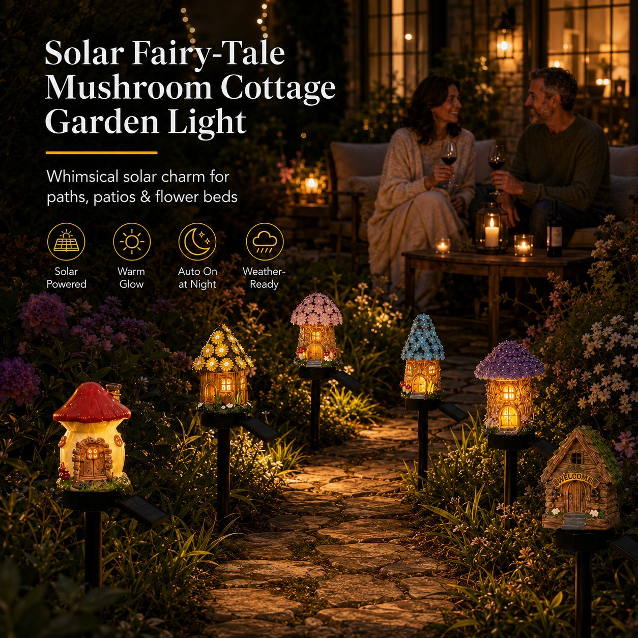 Solar Fairy-Tale Mushroom Cottage Garden Light