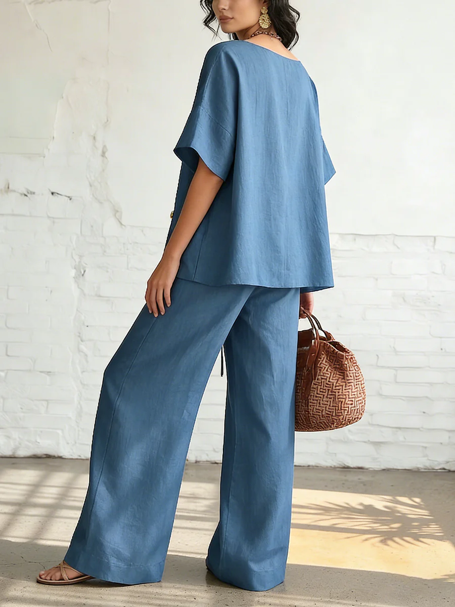 New Arrivals🔥 Cozy & Elegant Metal Buttons Cotton-linen Two-piece Set