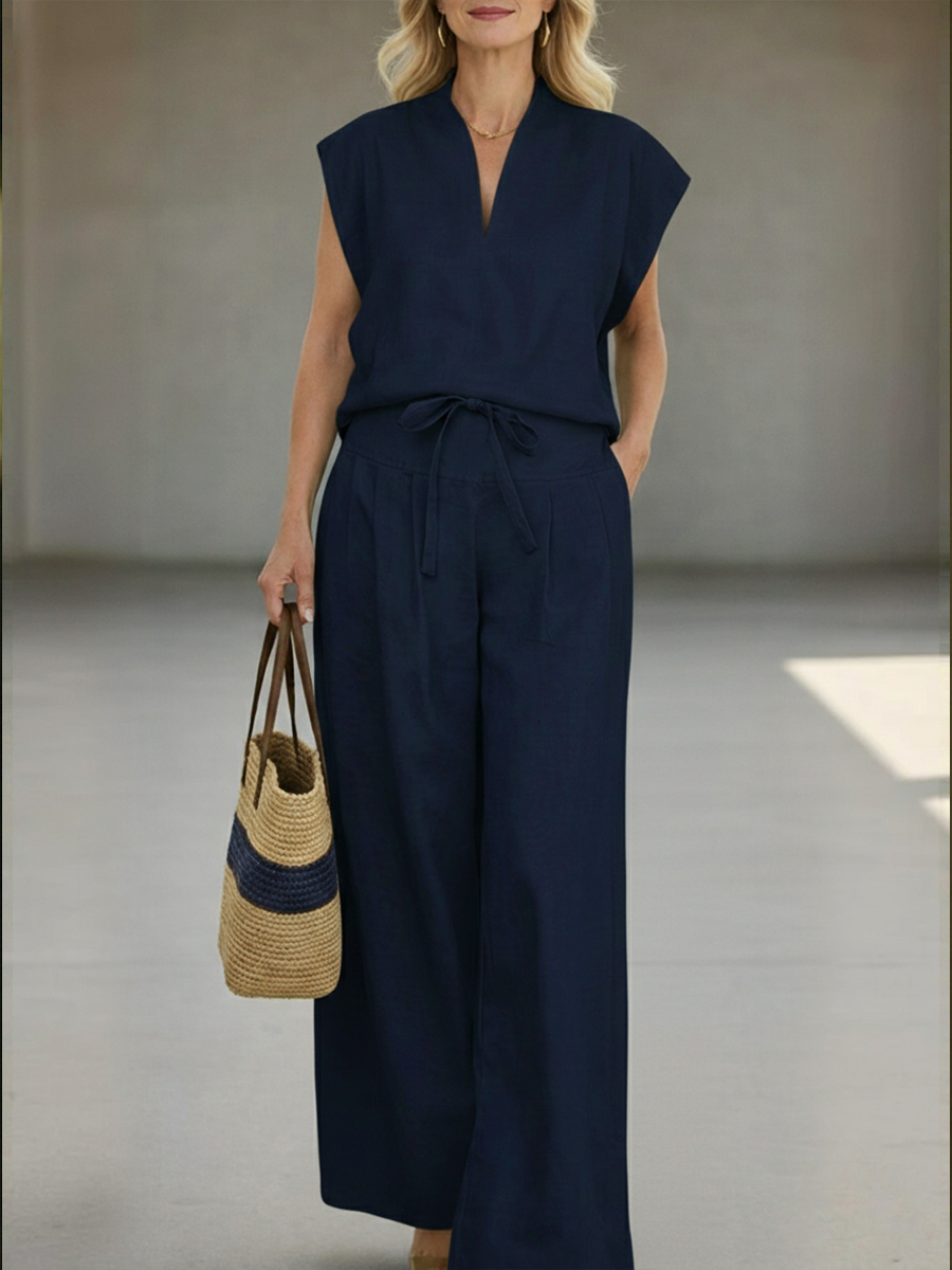 💝💝Women's Cozy And Casual Linen And Cotton Sleeveless Top And Pants Two-piece Set