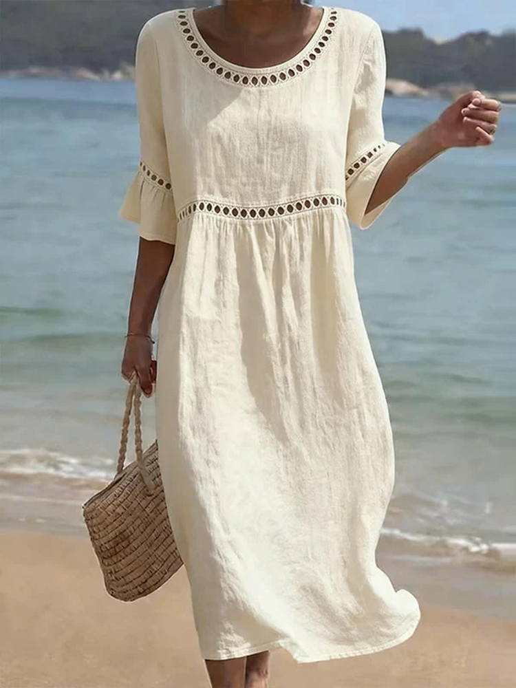 Cozy Lace Splicing Loose Cotton-linen Dress