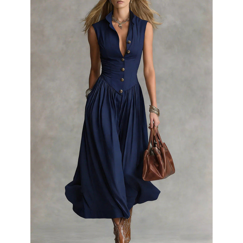 🔥 Last Day: 50% OFF 🔥-Women's Sleeveless Lapel Collar Maxi Dress