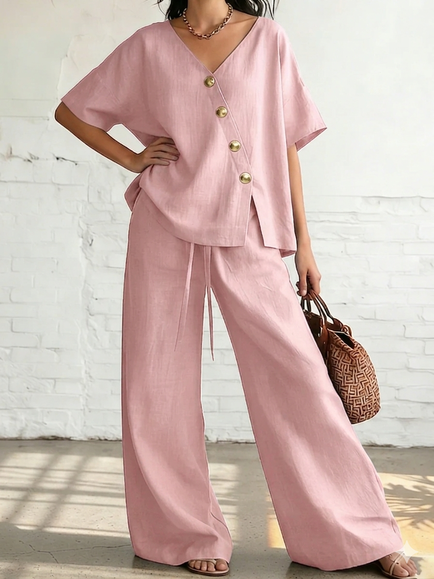 New Arrivals🔥 Cozy & Elegant Metal Buttons Cotton-linen Two-piece Set