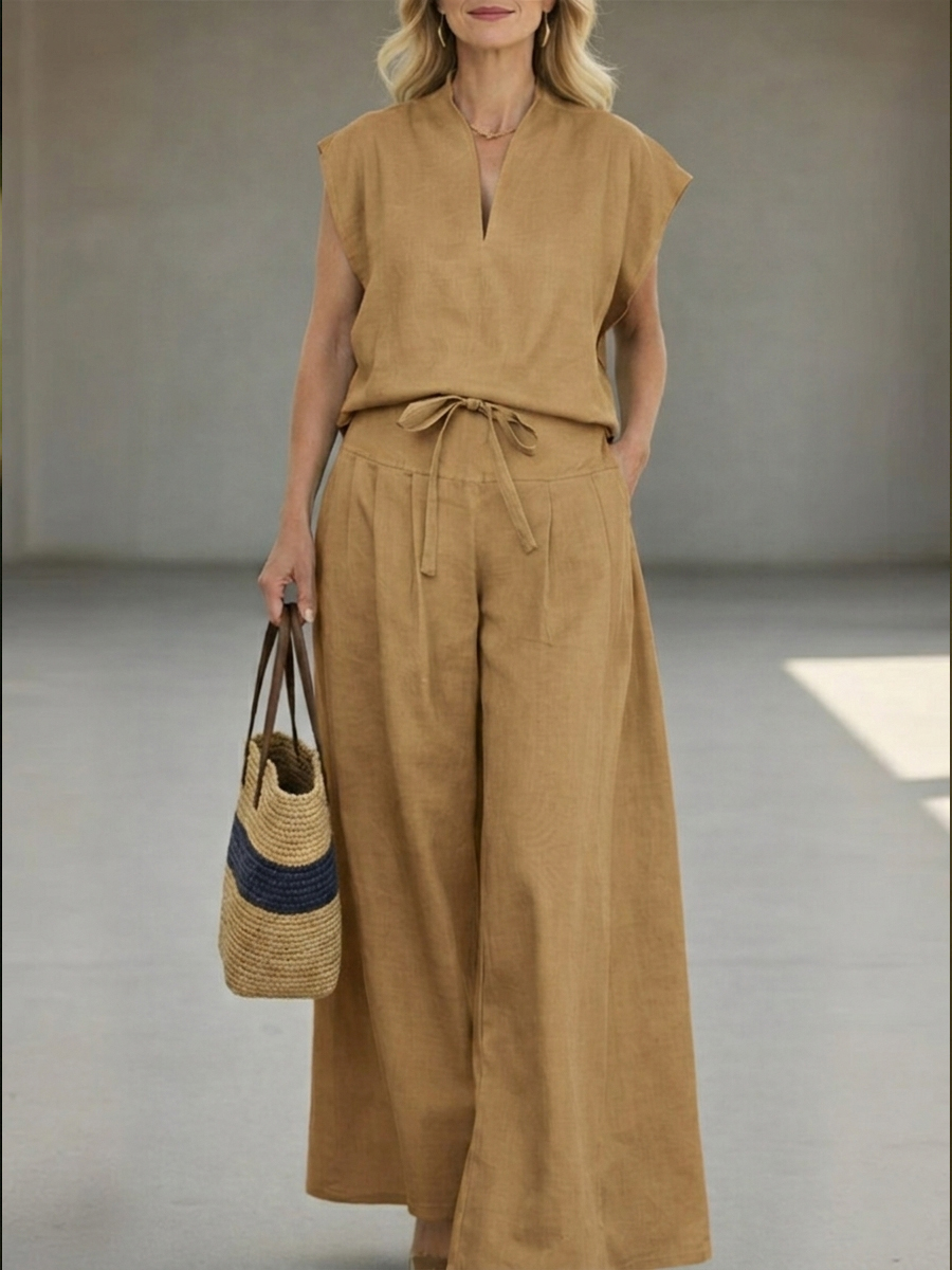 💝💝Women's Cozy And Casual Linen And Cotton Sleeveless Top And Pants Two-piece Set